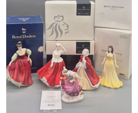 Collection of five Royal Doulton boxed Figurines; Columbine, Rachel, November Topaz, Gail and Fair Lady signed to base with b