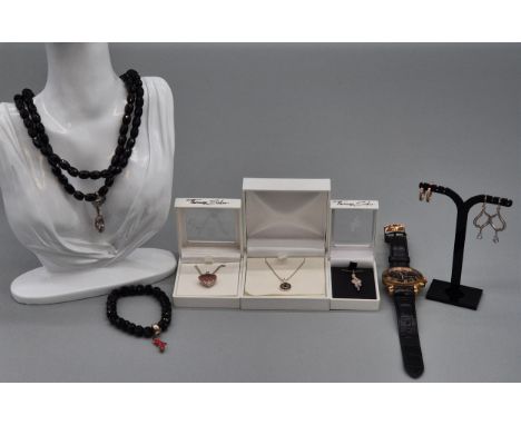 A Selection of Thomas Sabo jewellery; Silver jewellery necklaces, Ladies watch, earrings and necklace.