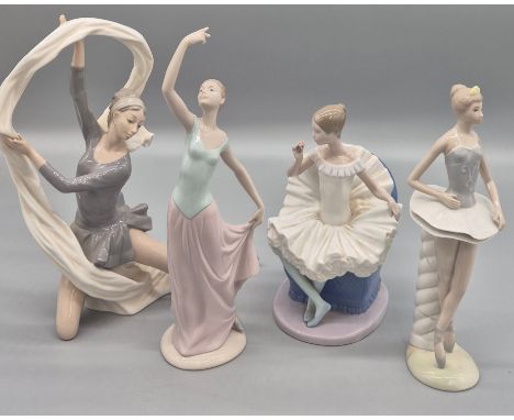 Collection of Four Spanish Porcelain figurines; Casades Ballerina, Nao Girl on chair, Large Nao Lady ballerina and Nao girl b