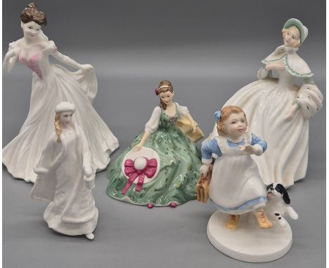 A Collection of Five Royal Doulton figurines; Jessica signed to base, The bride, Elyse, Christmas lantern and home time.