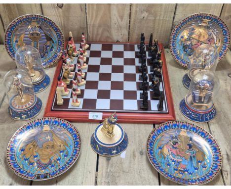 Egyptian Chess set with various Egyptian plates and figures with dome tops. 