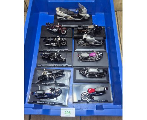 Tray of Bike models; Royal Enfield, BSA gold star, Vincent HRD black shadow with others.
