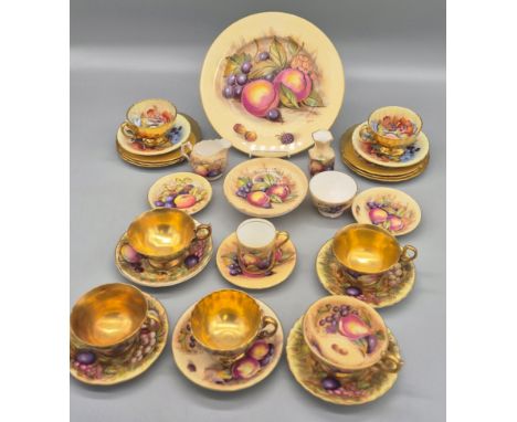 Collection of Aynsley Orchid Gold Fruit pattern tea wares; Cake plate, cups and saucers. Various makers- N Brunt &amp; J.A. B