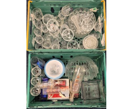 Two Crates of Crystal &amp; art glass wares; Limited edition Caithness large blue &amp; swirl design bowl, Caithness large va