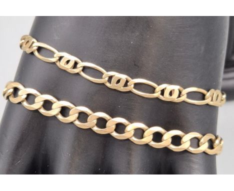 Two 9ct yellow gold curb bracelets. 16.08grams. 