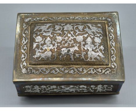 Asian Brass box with silver overlay. 