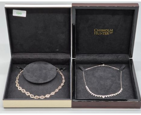 London Links Unusual linked Sterling silver necklace. Comes with box. Together with a Chisolm Hunter Silver and CZ Dress neck