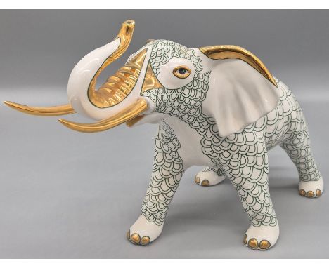 Large Herend style Porcelain elephant figurine. Height 27cm 