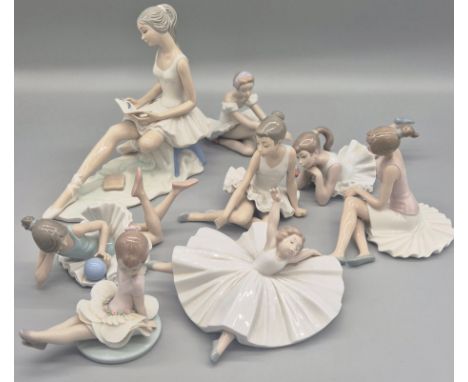 Collection of Eight Spanish Porcelain Ballerina Figurines; Nao and Lladro ballerinas. 
