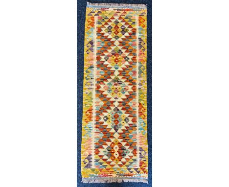 Hand Knotted Chobi Kilim Runner Rug. 145x53cm. 