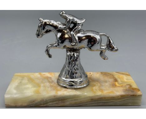 Art Deco style Horse car mascot raised on Marble base. Possibly Desmo 