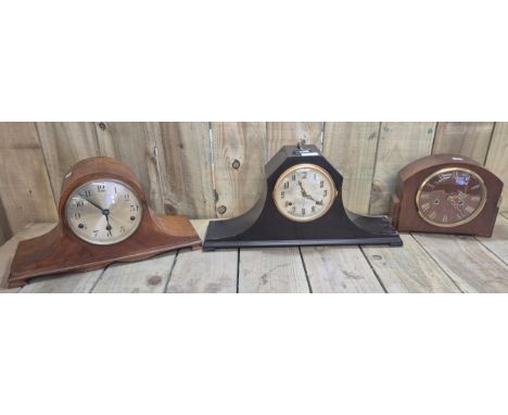 Three various mantel clocks; cathedral gong movement clock and smiths mantle clock. 