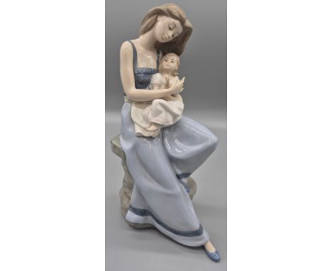 NAO by LLADRO;  porcelain figurine of seated woman with child. Hand made in Spain. Height approx. 37cm. 