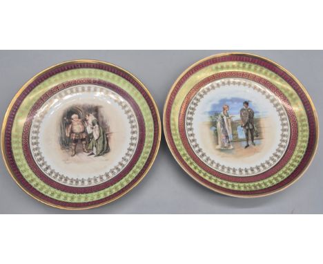 Austrian Porcelain Cabinet plates titled "Falstaff &amp; Mrs Ford by H.M Paget" &amp; "Hamlet &amp; Ophelia" by J.H Bacon. 29