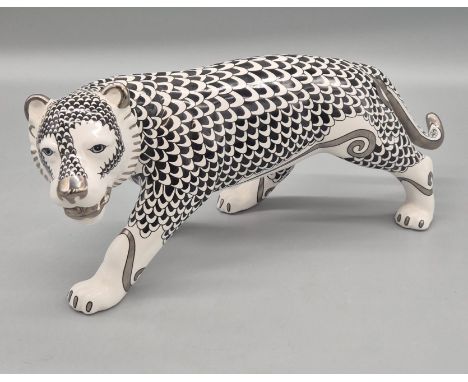 Large Herend style Porcelain Tiger Figurine. A/F Height 14cm. 