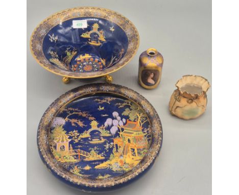 Selection of Porcelain Collectables; Carlton Ware Bowls, Royal Vienna Vase and Ceramic basket possibly Royal Worcester.