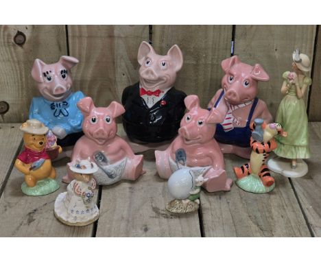 Crate of Collectables; Wade Natwest Pig Bank set, Royal Doulton Winnie the Pooh Figures &amp; Peter rabbit figure.