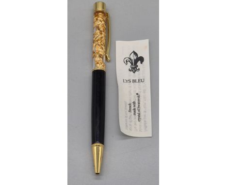 Lys Bleu French made ball point pen fitted with 22ct gold leaves. 