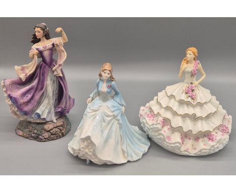 Selection  of Three porcelain Figurines; Emily Brontes Catherine from wuthering heights, Royal Doulton Victoria and Coalport 
