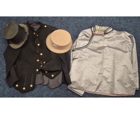Various vintage clothing and accessories; Pop Up Top Hta by Rufus Sanderson. Youngs formal wear top hat. Chinese top and Kilt