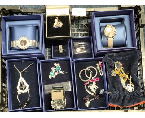Collection of Boxed Swarovski Crystal Jewellery; Watches, brooches, earrings, charm and other items.
