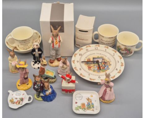 Selection of Royal Doulton bunnykins figurines &amp; collectables; Mother and baby figure, lawyer figure, Cinderella figure, 
