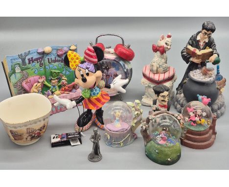 Selection of Disney &amp; Harry Potter collectables; Harry potter making potions, Minnie mouse, tinker bell snow globe, minni