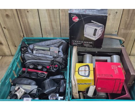 Two Crates of Cameras &amp; equipment; Pentax Asahi Cameras, various Pentax lenses, Casio Calculator &amp; Camera Dark room i