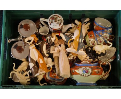 Large Crate of Collectables &amp; Jack Vettriano print; Oriental Tea wares. Border Fine Arts Dog sculptures. Willow tree Scul