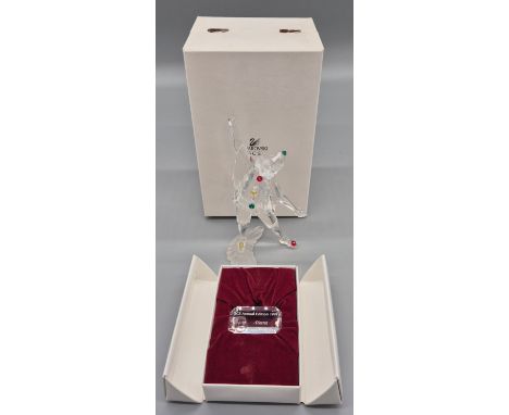 Limited Edition Swarovski Glass Figure Pierrot with box & Crystal Plaque. 