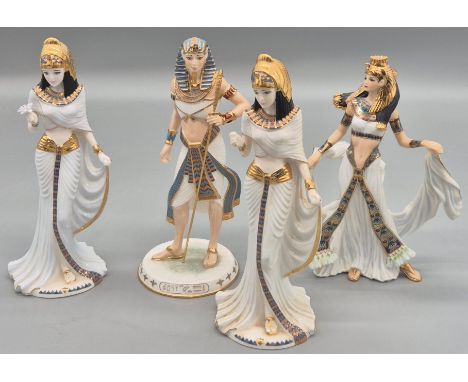 Collection Of Four Egyptian porcelain Figurines; two Coalport Cleopatra figures, Bradbury Mint Cleopatra &amp; Wedgewood Tuta