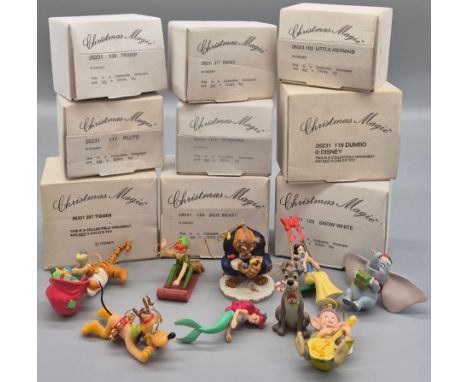 Collection of Walt Disney collectable Christmas Bobbles; Beauty and the beast, Dumbo, Tiger, Pluto and Peter Pan with others.