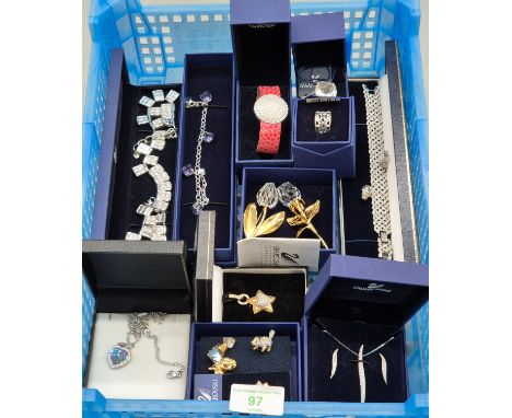 Collection of Swarovski Crystal Jewellery; watches, bracelet, brooches and various sets.