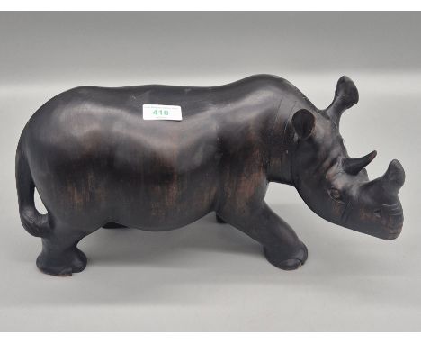 Large Wooden Sculpture of Rhino 39cm Length.