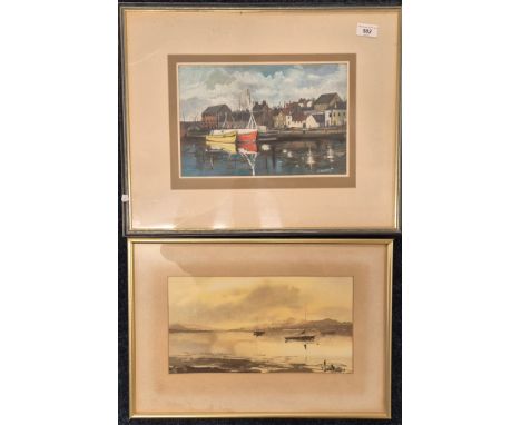 Two artworks; J Bates- Pastel- Pittenweem and watercolour by W. Donaldson titled "Loch Long at Days End" Biggest frame 43x53c
