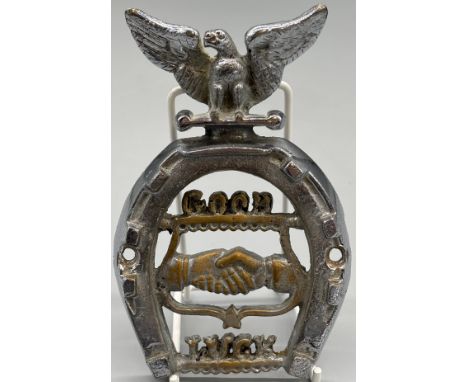 Odd Fellow Masonic Lucky Horse shoe car plaque. 