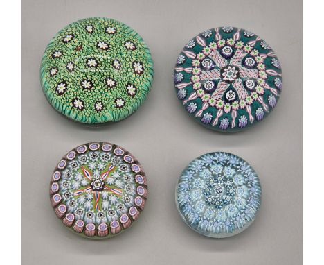 Collection of Four Scottish Paperweights; Three Peter McDougall Crieff Paperweights with labels &amp; Millefiori Cain Paperwe