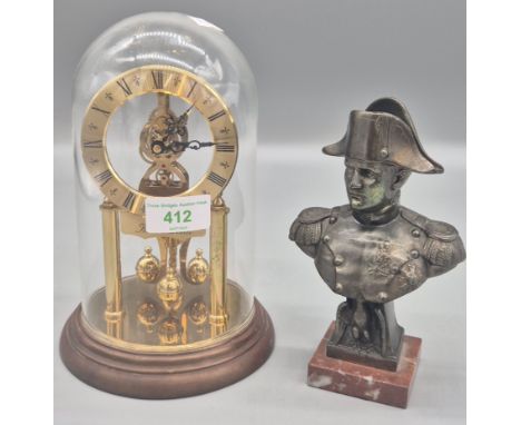West German Kundo Quartz Dome clock and Antique Napoleon bust. Bust-17.5cm high. 