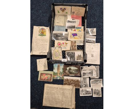 Small crate of vintage postcards and other collectables; Original Egyptian photographs, 1793 The Edinburgh Advertiser newspap