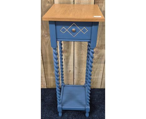 Contemporary Painted two tier plant stand, Barley twist supports. Golden oak top. 93x33x33cm.