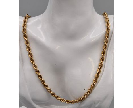 9ct yellow gold rope necklace. 58cm length. 15.63grams. 