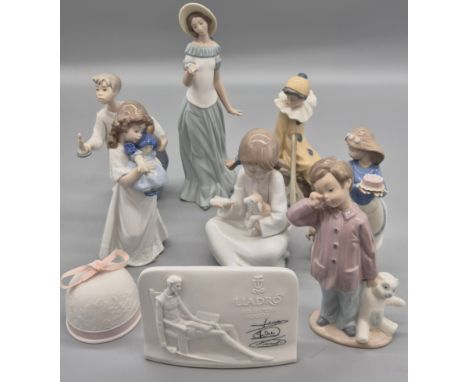 Collection of Lladro &amp; Nao Figurines; Children with candle, Lady with butterfly, boy with teddy, girl with teddy, girl an