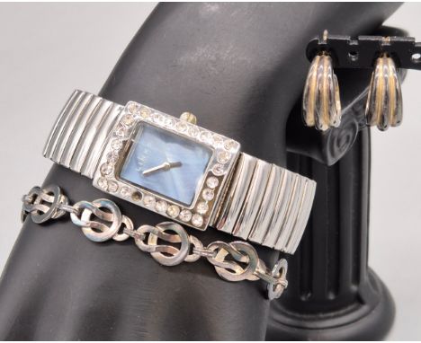 Three Links of London Items of Jewellery; Silver Bracelet, silver earrings and ladies watch. All with boxes.