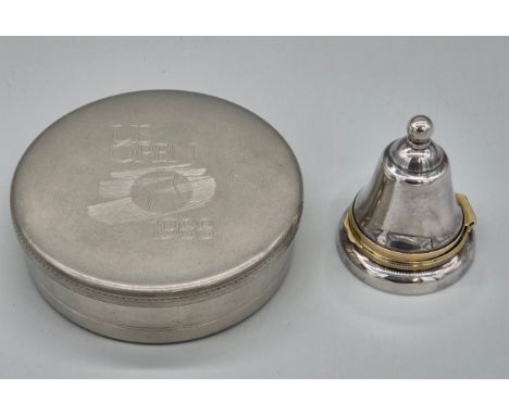 Two collectable items; Royal Mint 2003 Five Pound coin coronation Jubilee bell. Tiffany &amp; Co handcrafted pewter Tennis U.