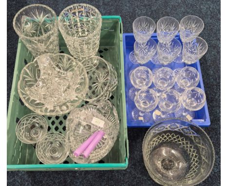 Two Crates of Edinburgh and other crystal; Large antique cut crystal centre bowl, Large Marquis by Waterford crystal fruit bo