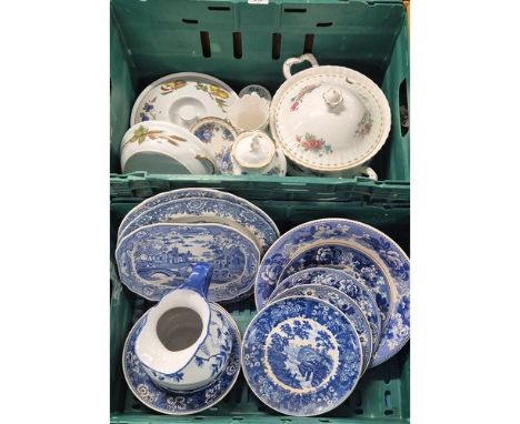 Two Crates of collectables; Royal Worcester Evesham Lidded tureens. Wedgewood Blue &amp; white ware plates, Oriental table la