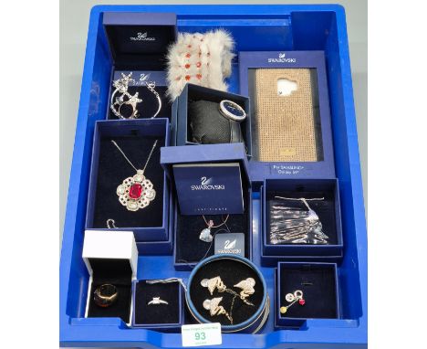 Collection of Swarovski crystal jewellery; Watch, Necklace, earrings, rings and phone case.