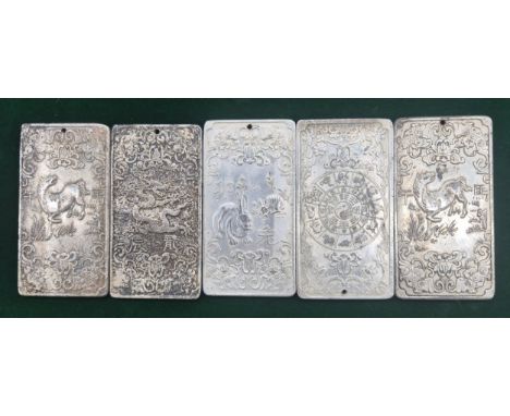 A Collection of five Chinese silver plated Ingot tokens. 