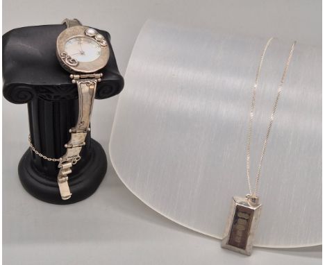 925 silver ladies watch and silver Ingot pendant with chain. 
