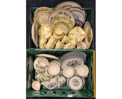 Two crates of ceramics and porcelain; Tuscan tea set,Alfred Meakin Glo-White pattern,part dinner service,plus many more